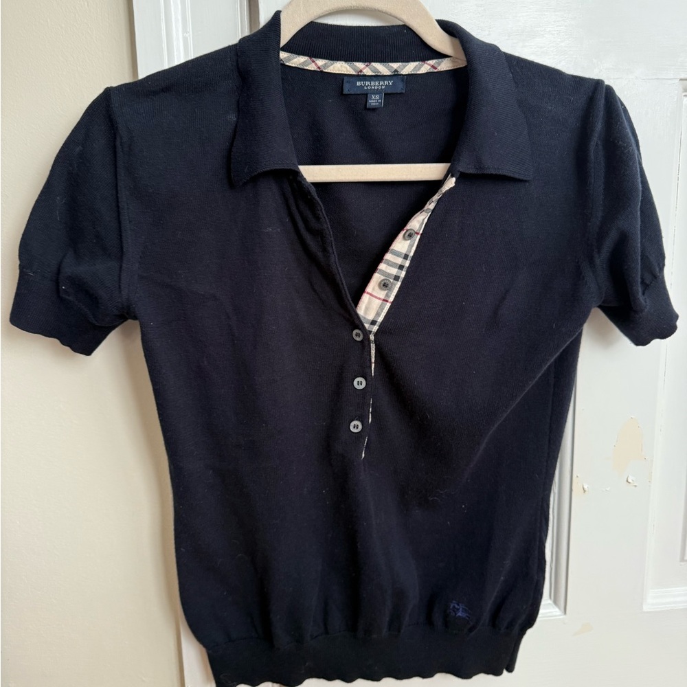 Burberry Black Polo with Checkered Trim